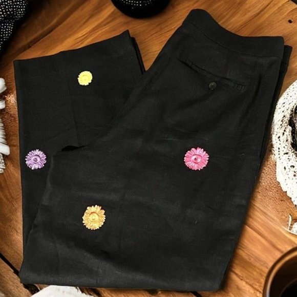DEANE & WHITE Womens‎ Black Floral Embroidered Crop Style Dress Pants Size 12. - Picture 2 of 9